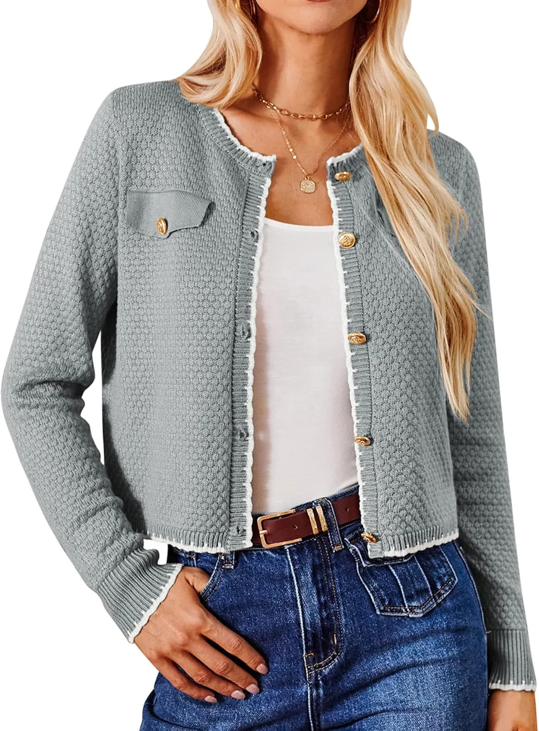 GRACE KARIN Women's Cardigans 2024 Button Down Knit Sweater Contrast Color Lightweight Lady Jackets Fall Outfits