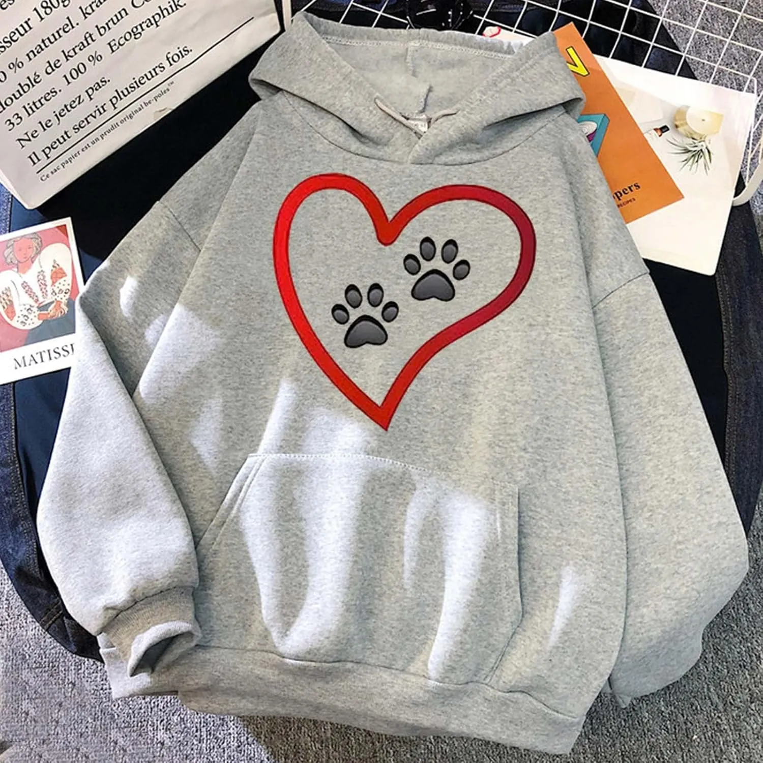 Graphic Hoodie for Women Cute Dog Paw Print Long Sleeve Casual Sweatshirt Comfy 2024 Fall Winter Pullover with Pocket