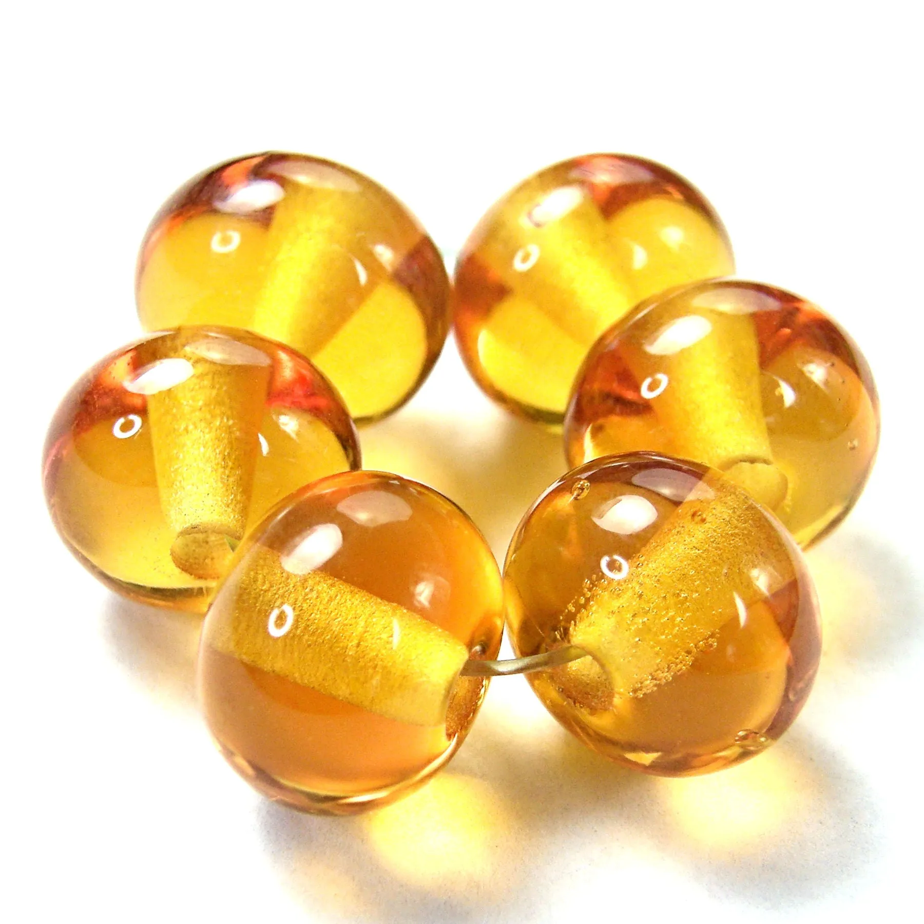 Handmade Lampwork Glass Beads, Light Amber Topaz Shiny 012g