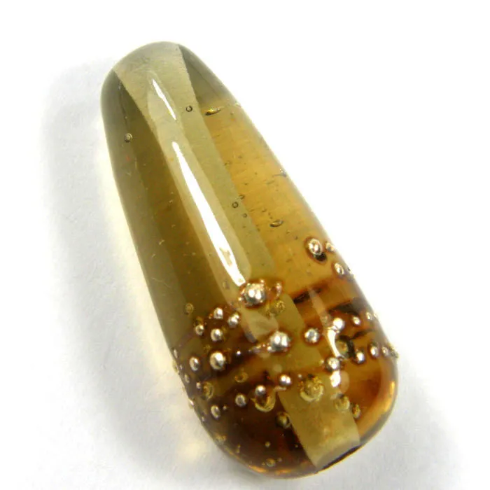 Handmade Lampwork Glass Focal Bead, Teardrop Transparent Light Brown Silver Shiny