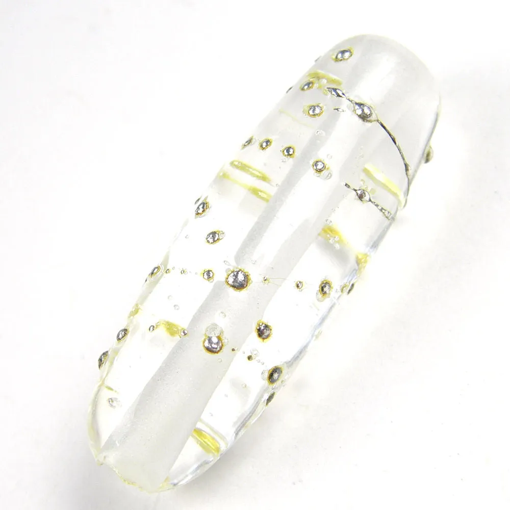 Handmade Lampwork Glass Focal Beads, Clear Silver Shiny Oblong