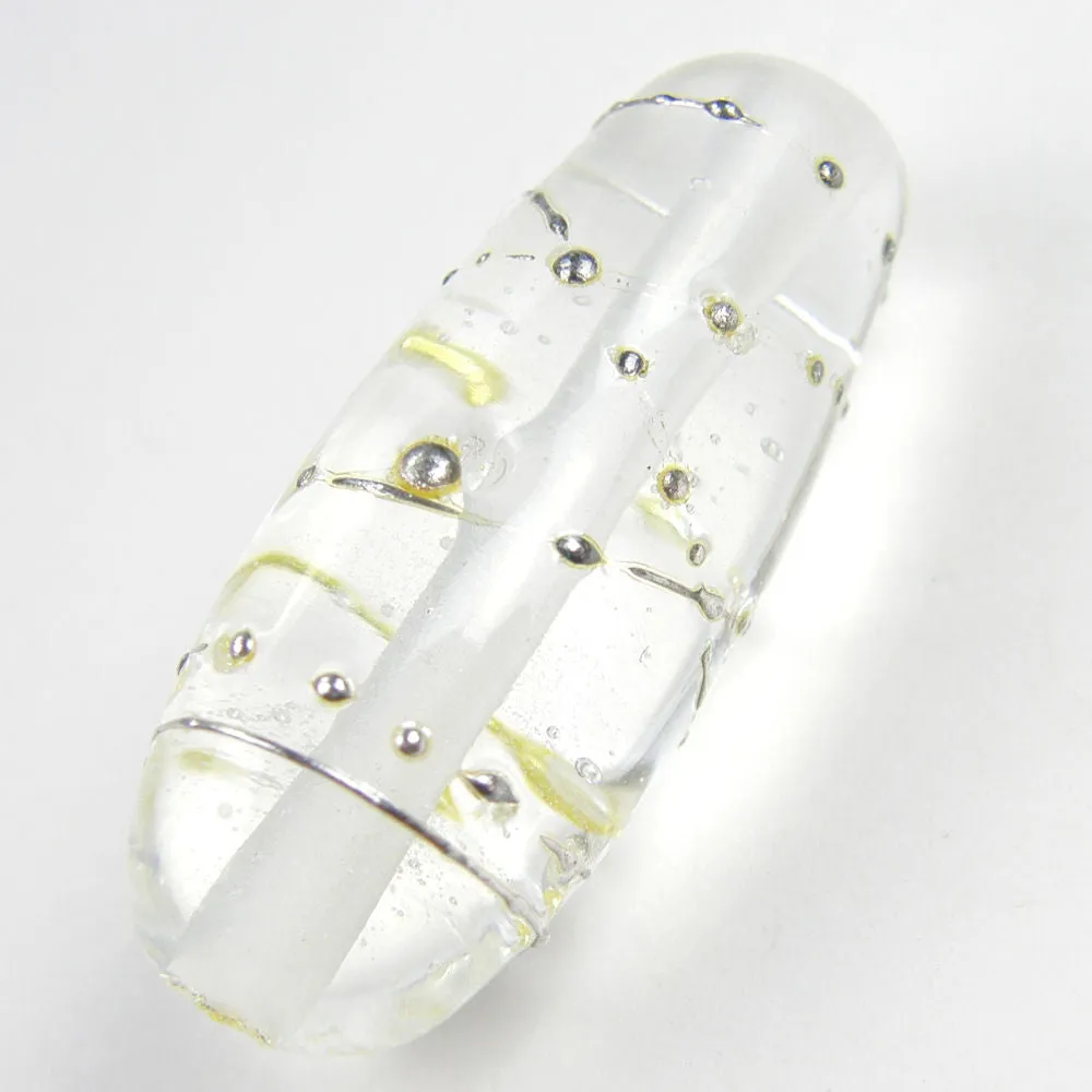 Handmade Lampwork Glass Focal Beads, Clear Silver Shiny Oblong