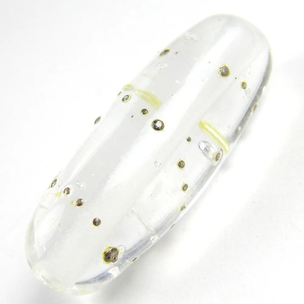 Handmade Lampwork Glass Focal Beads, Clear Silver Shiny Oblong