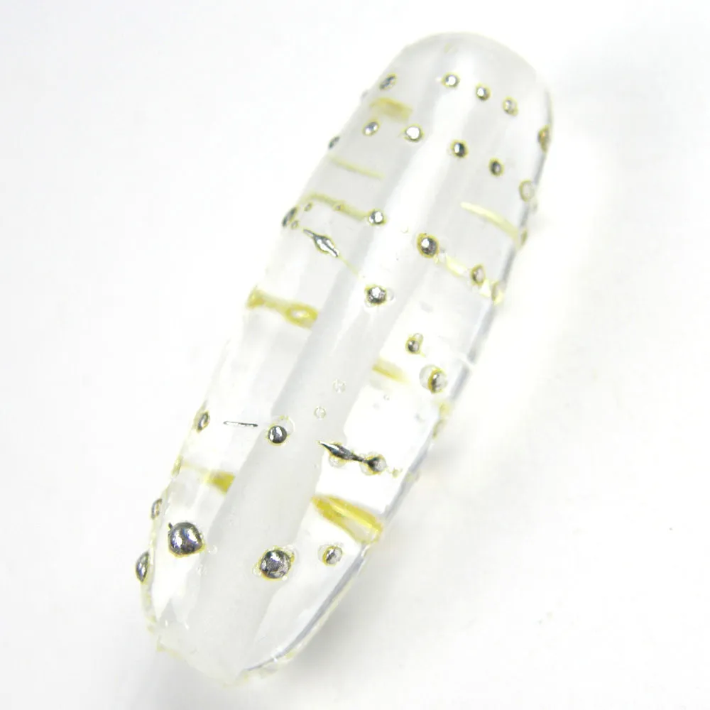 Handmade Lampwork Glass Focal Beads, Clear Silver Shiny Oblong