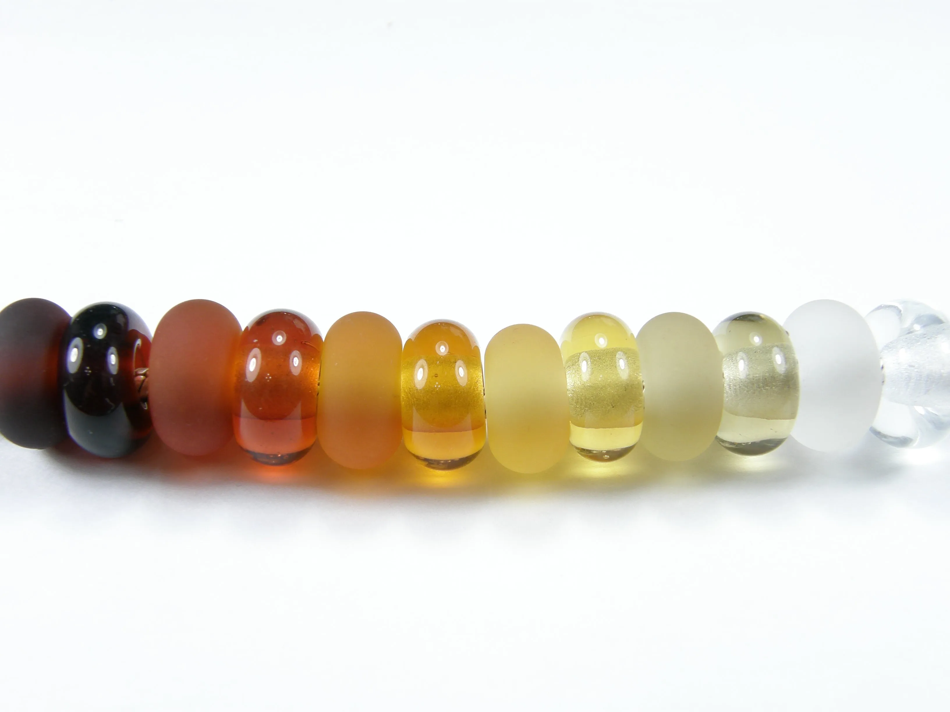 Handmade Large Hole Lampwork Beads, Euro Glass Bracelet Bead, Light Amber Shiny