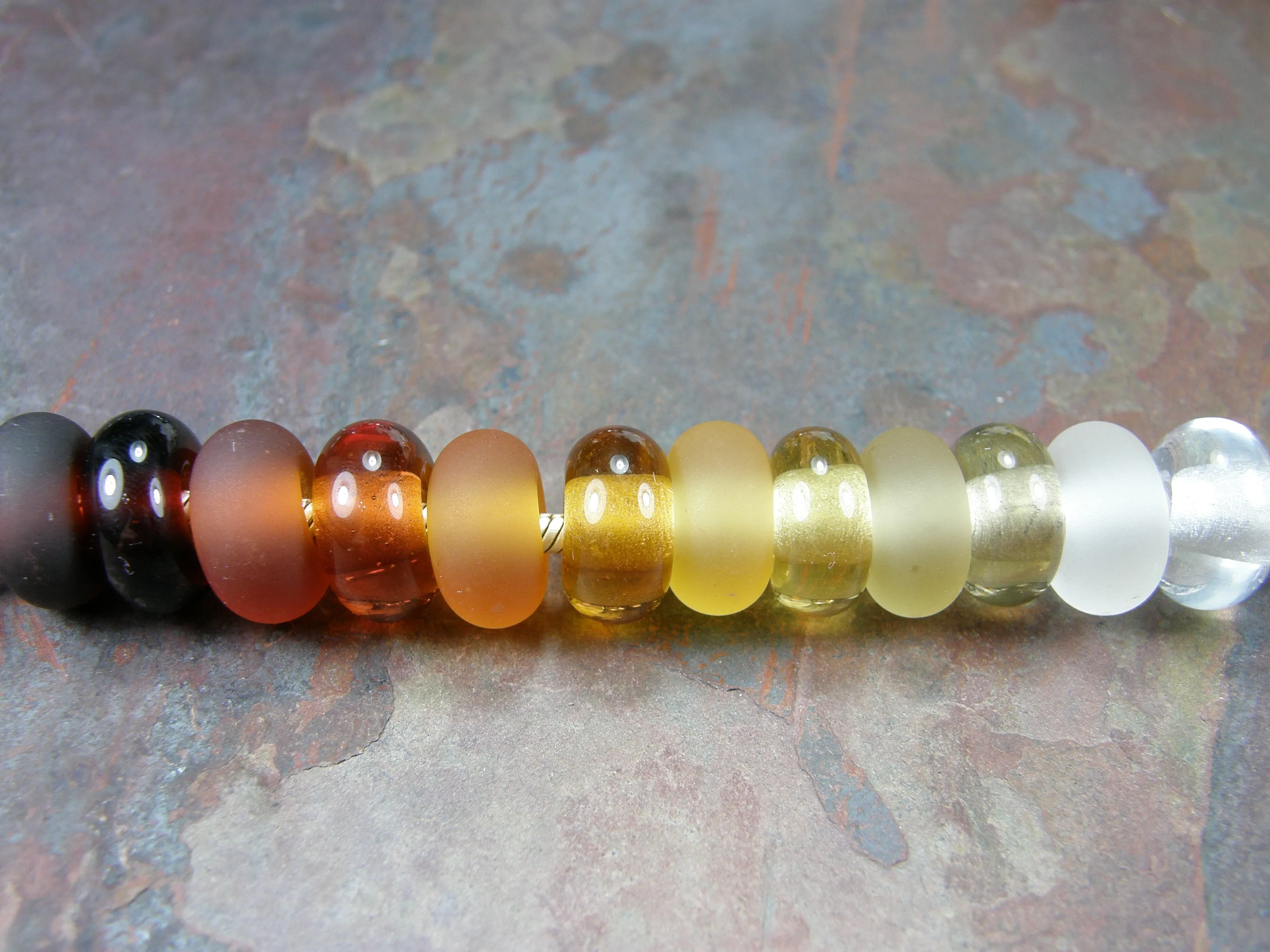 Handmade Large Hole Lampwork Beads, Euro Glass Bracelet Bead, Light Amber Shiny