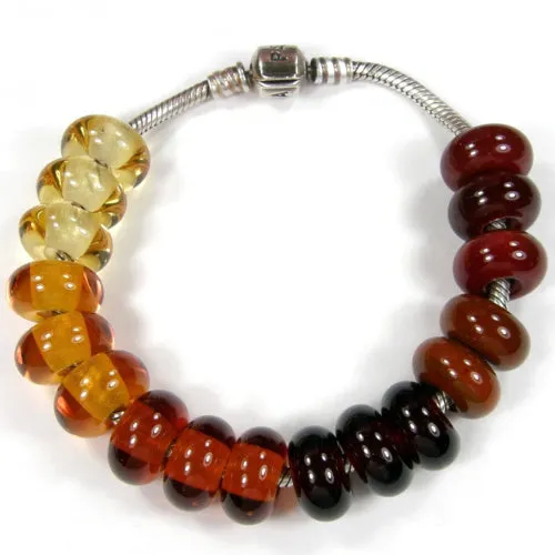 Handmade Large Hole Lampwork Beads, Euro Glass Bracelet Bead, Light Amber Shiny