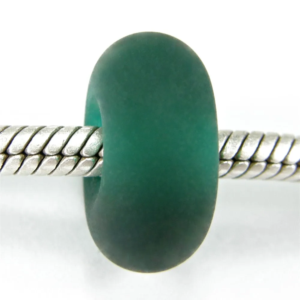 Handmade Large Hole Lampwork Beads, Euro Style Charms Dark Teal Green Etched