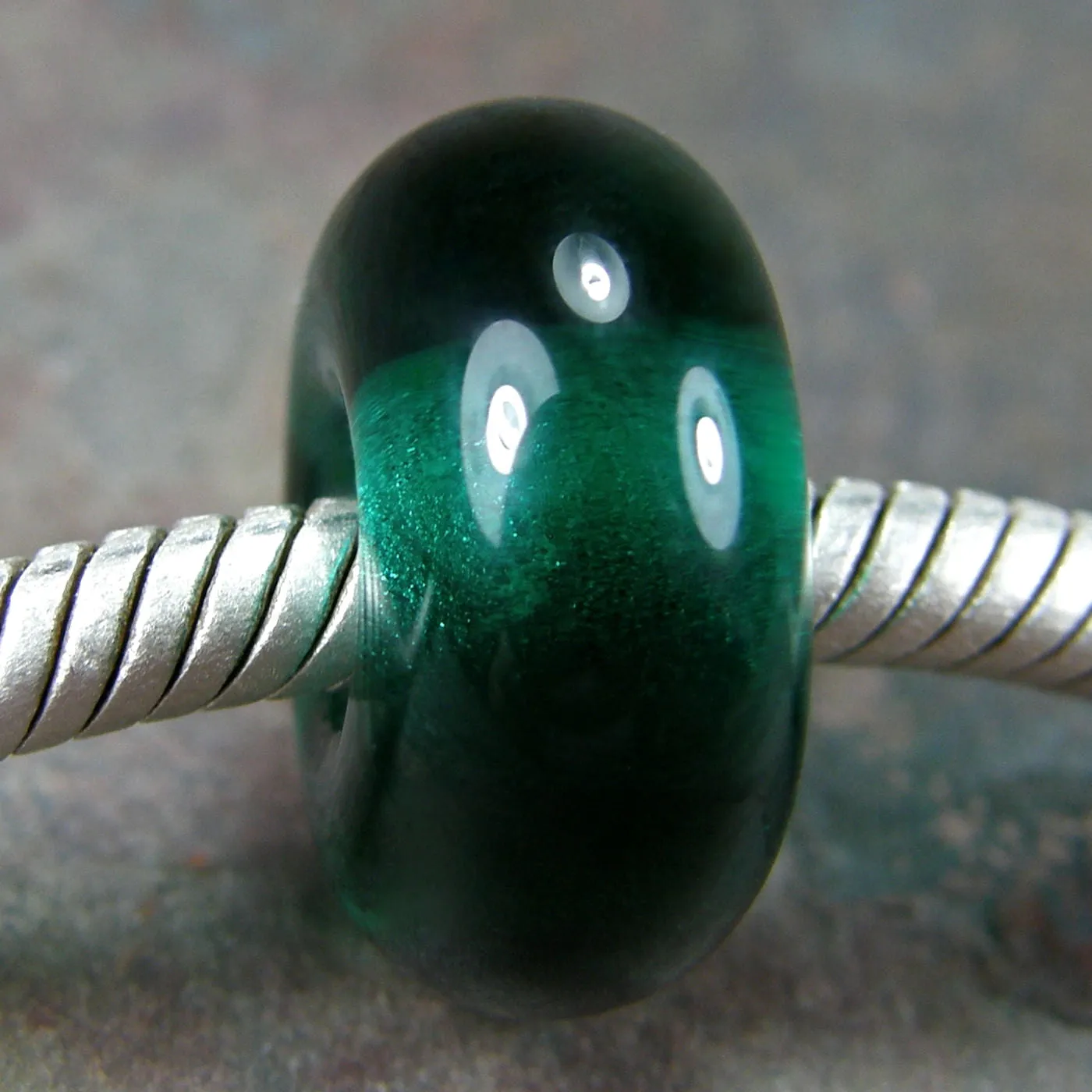 Handmade Large Hole Lampwork Beads, Euro Style Charms Dark Teal Green Shiny