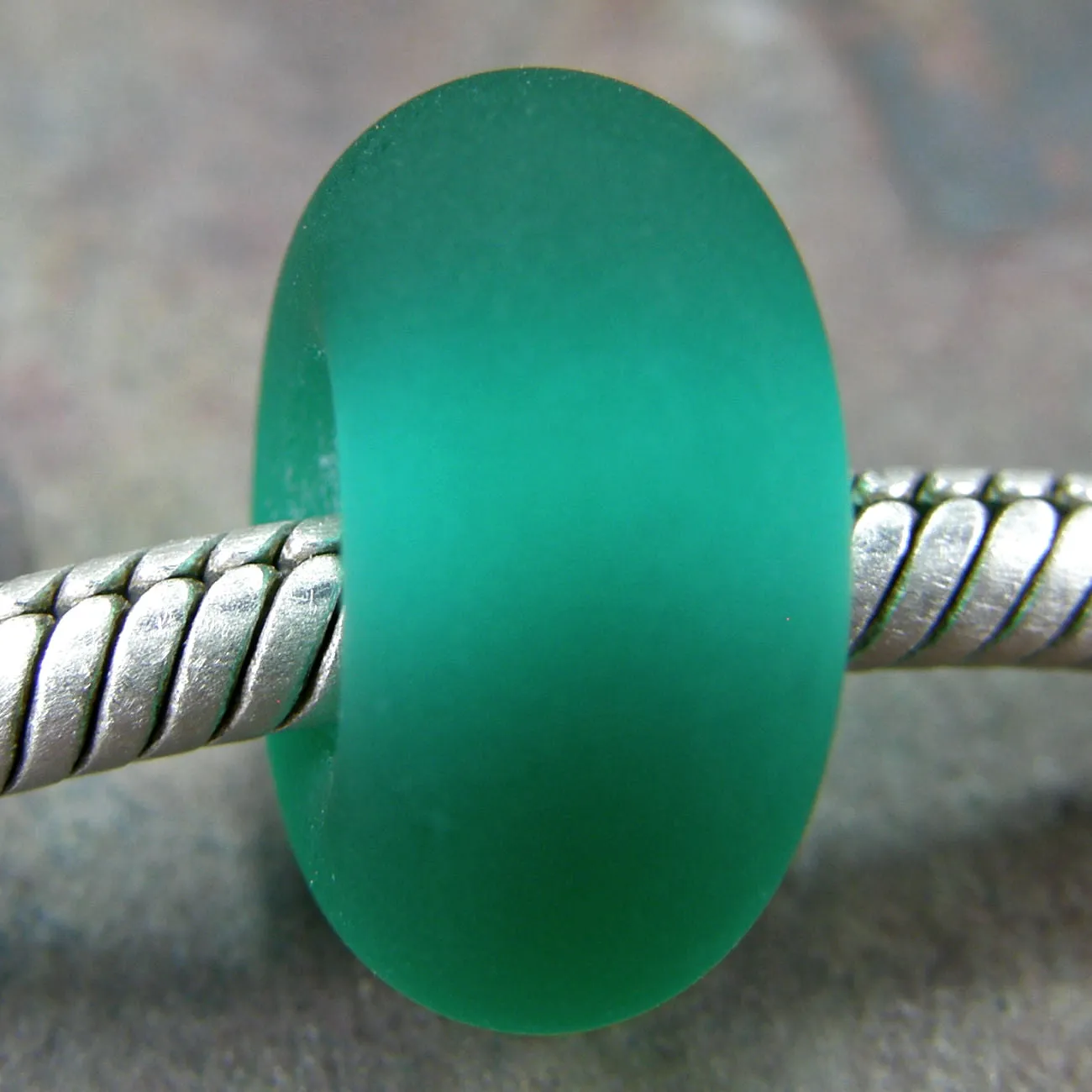 Handmade Large Hole Lampwork Beads, Euro Style Charms Light Teal Green Etched