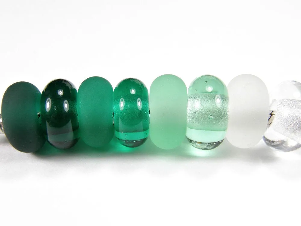 Handmade Large Hole Lampwork Beads, Euro Style Charms Light Teal Green Etched