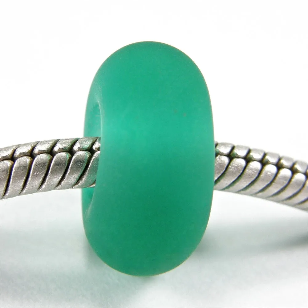 Handmade Large Hole Lampwork Beads, Euro Style Charms Light Teal Green Etched