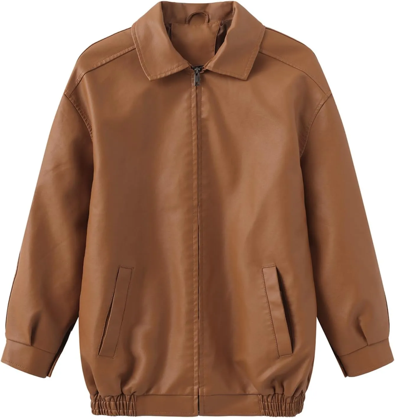 hathne Women's Oversized Leather Jackets Faux Zip Up Fall Fashion Motorcycle Jackets Coats Winter Clothes