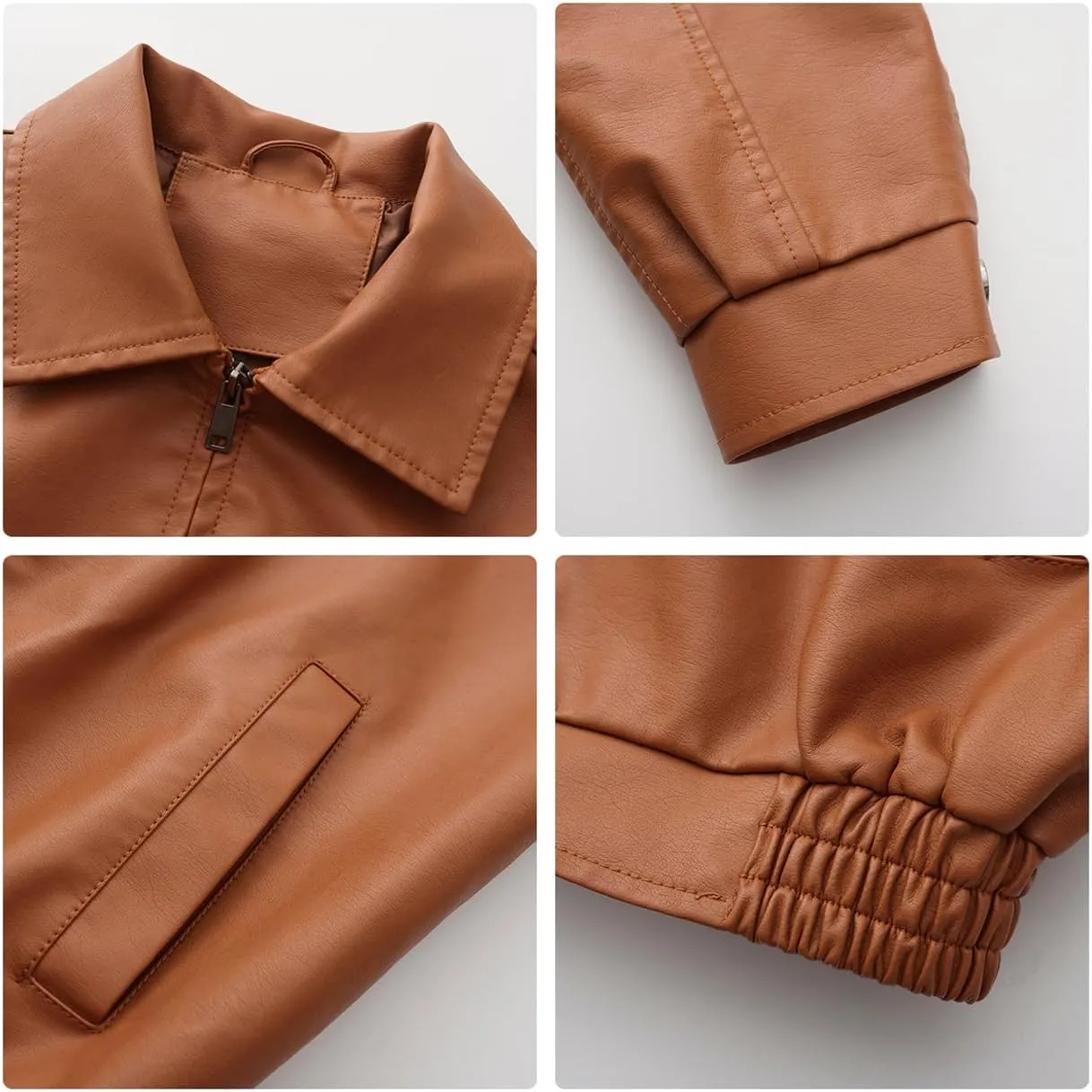 hathne Women's Oversized Leather Jackets Faux Zip Up Fall Fashion Motorcycle Jackets Coats Winter Clothes