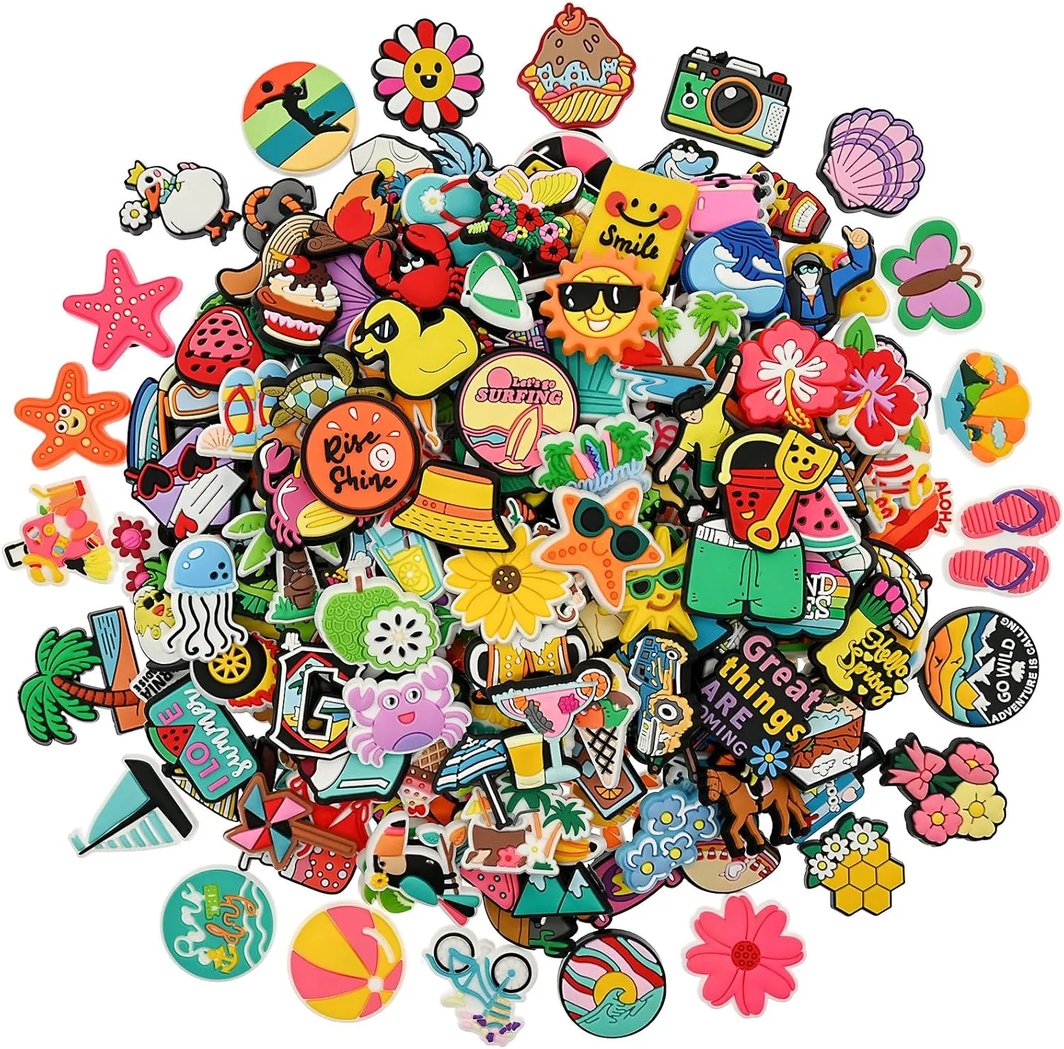 Hawaii Beach Shoe Charms bulk Cute PVC Bulk Shoe Decoration Charms,Charms for Shoes Plastic Sandals Charm DIY Girls Party gifts(50-100)