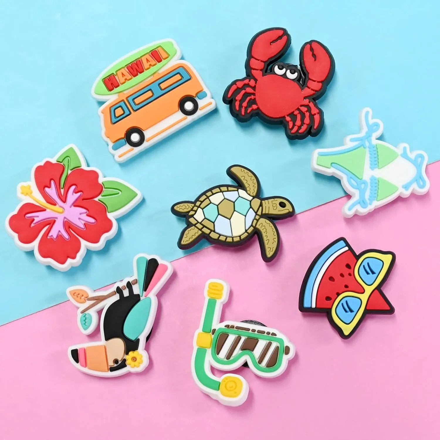 Hawaii Beach Shoe Charms bulk Cute PVC Bulk Shoe Decoration Charms,Charms for Shoes Plastic Sandals Charm DIY Girls Party gifts(50-100)