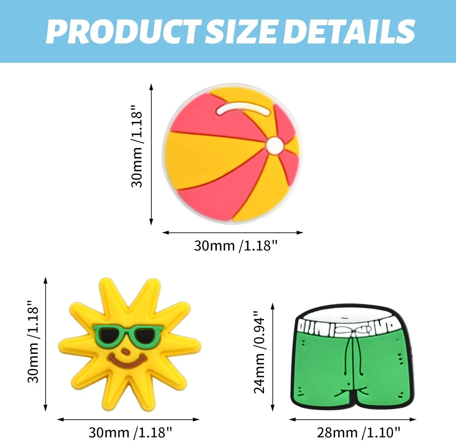 Hawaii Beach Shoe Charms bulk Cute PVC Bulk Shoe Decoration Charms,Charms for Shoes Plastic Sandals Charm DIY Girls Party gifts(50-100)