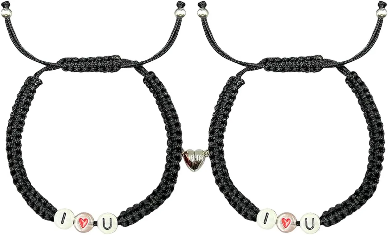 Heart Couples Bracelets Personalized Handmade Braided Bracelets Matching Bracelets for Couples Relationship Bracelets Adjustable Promise Bracelets Valentine Day Jewelry Gifts