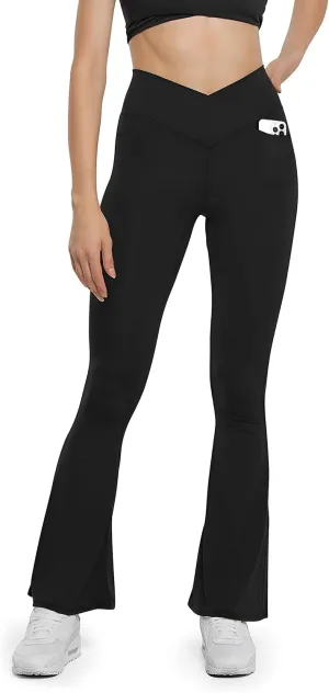 HEGALY Women's Flare Yoga Pants - Crossover Flare Leggings High Waisted Tummy Control Workout Casual Bootcut Pants