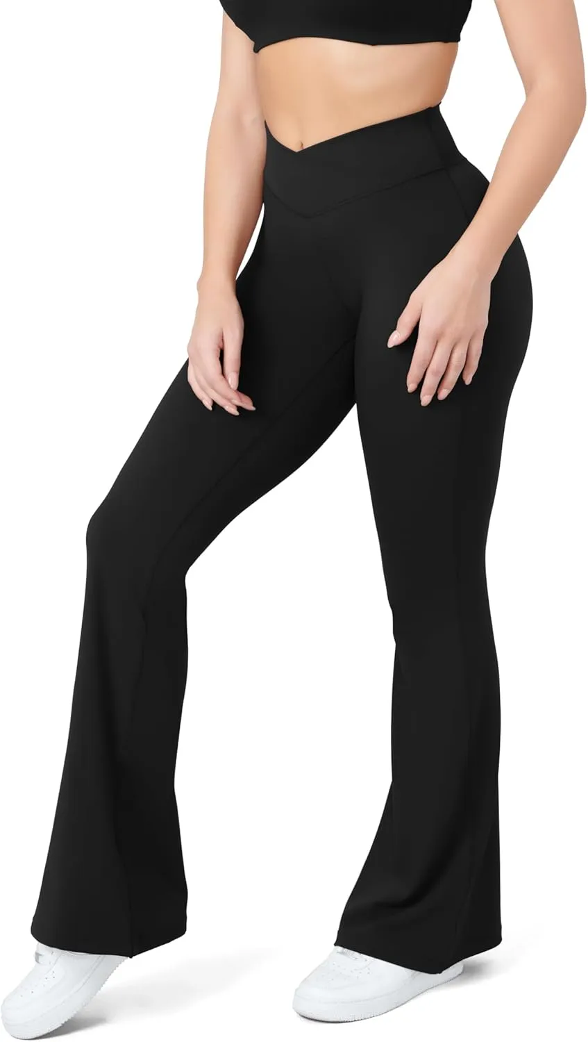 HEGALY Women's Flare Yoga Pants - Crossover Flare Leggings High Waisted Tummy Control Workout Casual Bootcut Pants