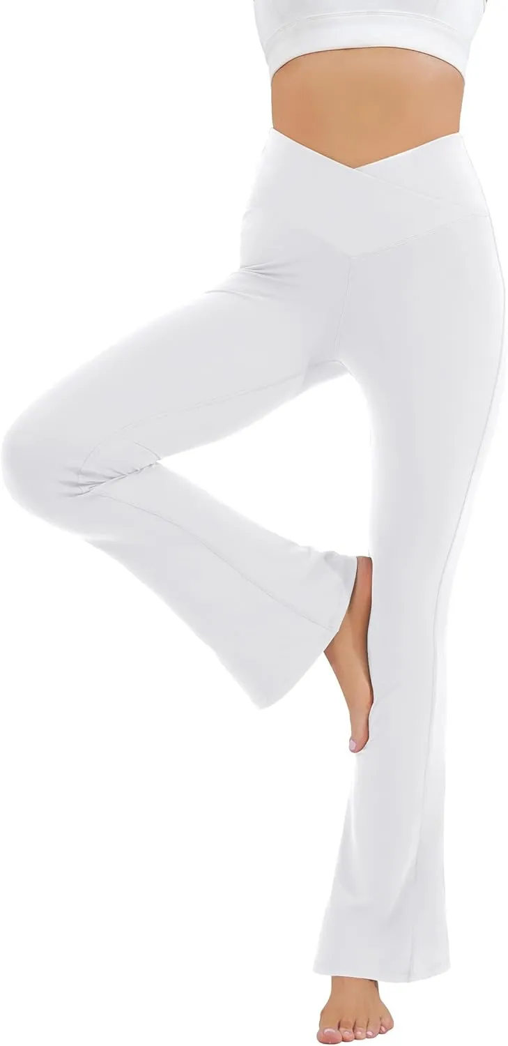 HEGALY Women's Flare Yoga Pants - Crossover Flare Leggings High Waisted Tummy Control Workout Casual Bootcut Pants