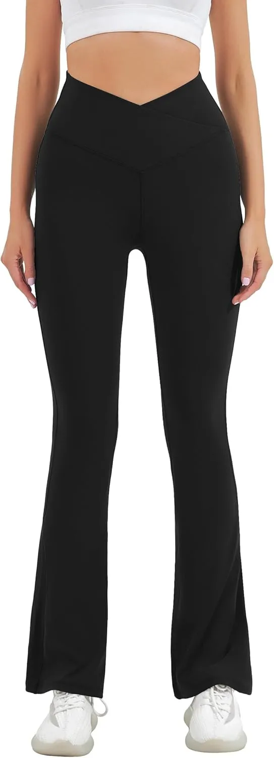 HEGALY Women's Flare Yoga Pants - Crossover Flare Leggings High Waisted Tummy Control Workout Casual Bootcut Pants