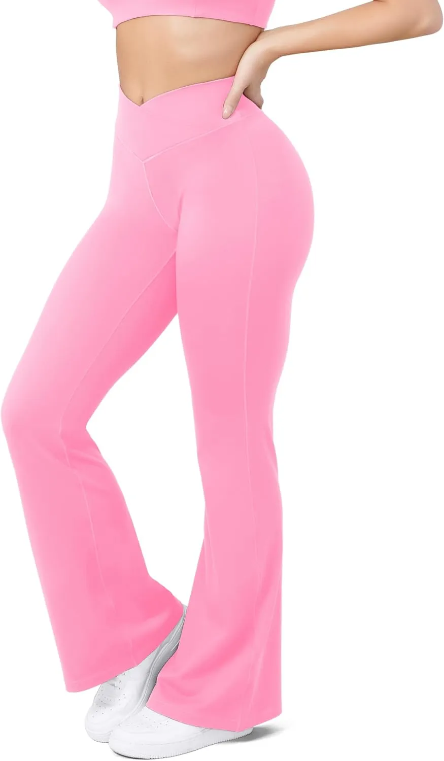 HEGALY Women's Flare Yoga Pants - Crossover Flare Leggings High Waisted Tummy Control Workout Casual Bootcut Pants