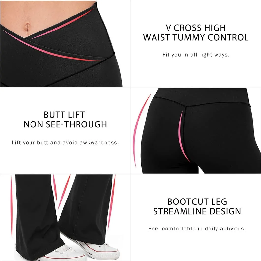 HEGALY Women's Flare Yoga Pants - Crossover Flare Leggings High Waisted Tummy Control Workout Casual Bootcut Pants