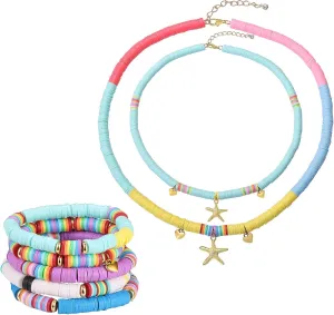 Heishi Surfer Necklace And Bracelets Set Preppy Bracelets Clay Bead Bracelets Necklace Summer Beach Bracelets Jewelry For Women Friendship Bracelets