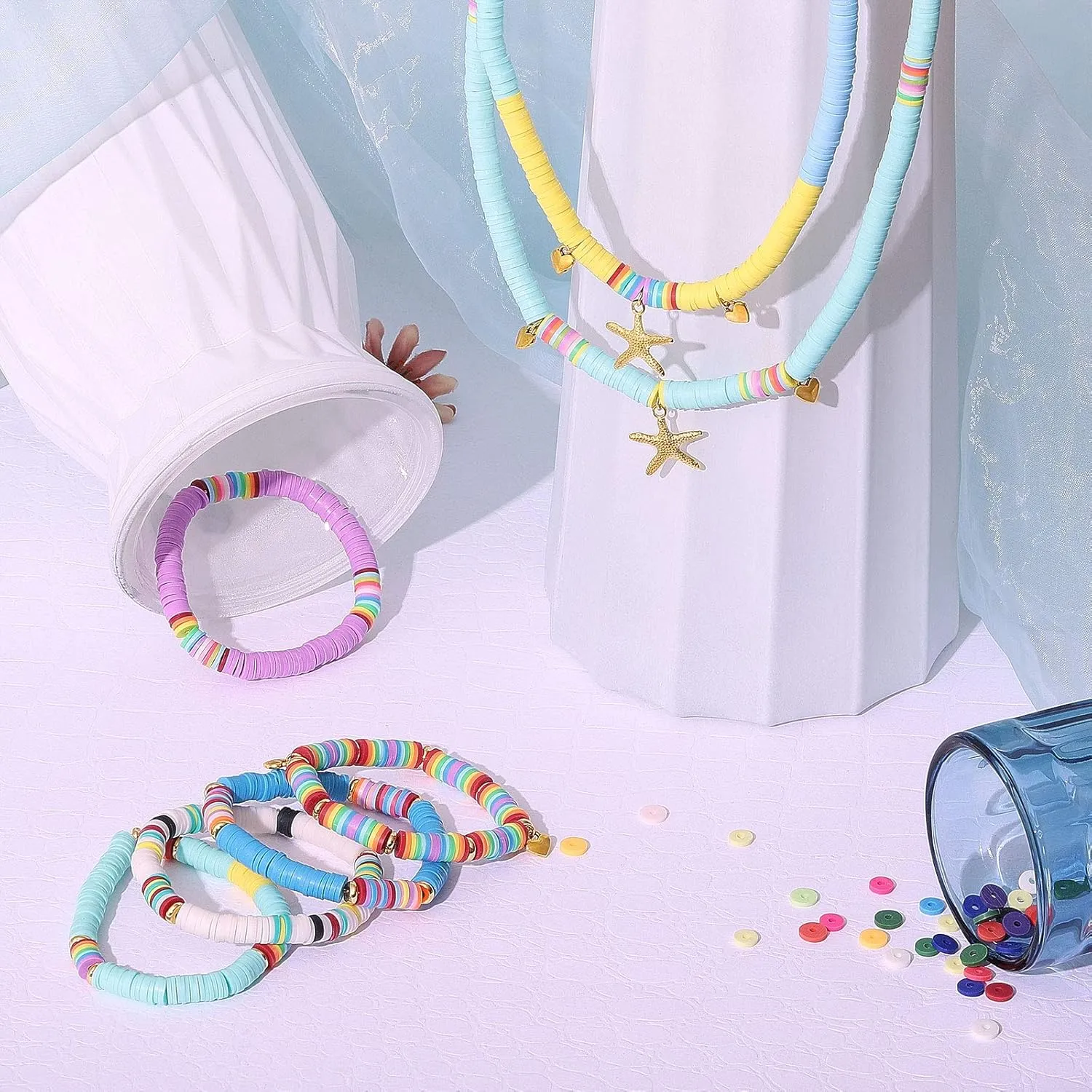Heishi Surfer Necklace And Bracelets Set Preppy Bracelets Clay Bead Bracelets Necklace Summer Beach Bracelets Jewelry For Women Friendship Bracelets
