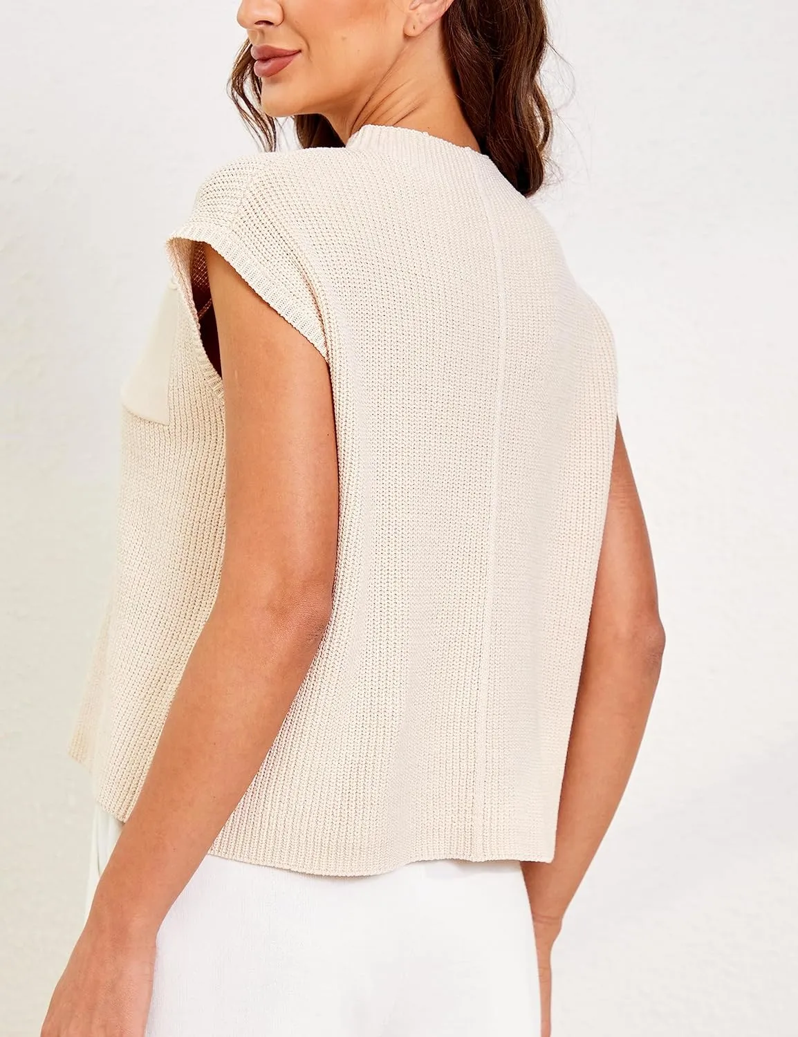 Himosyber Women's Solid Sleeveless Vest Mock Neck Cap Sleeve Knitwear Sweater Tops