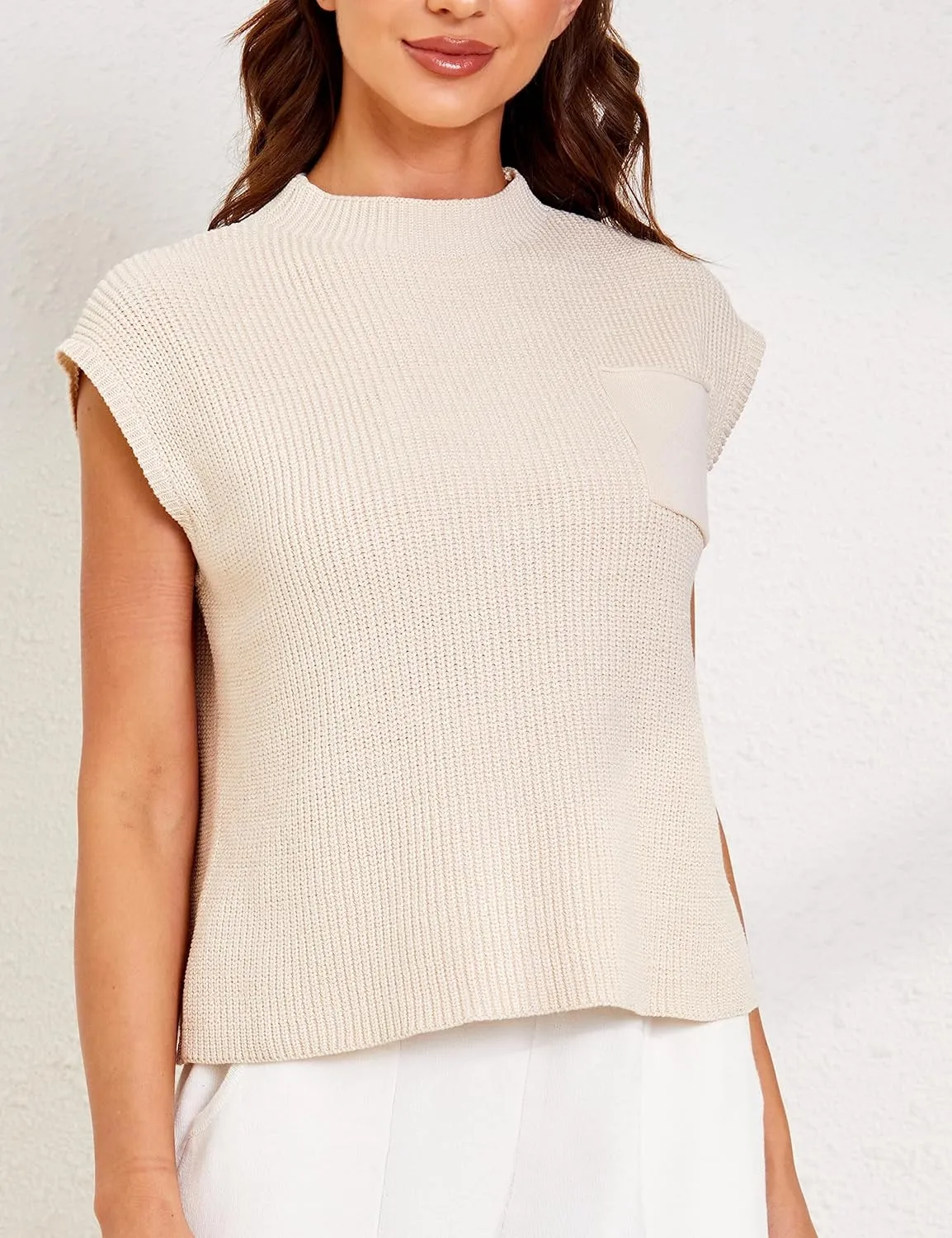 Himosyber Women's Solid Sleeveless Vest Mock Neck Cap Sleeve Knitwear Sweater Tops