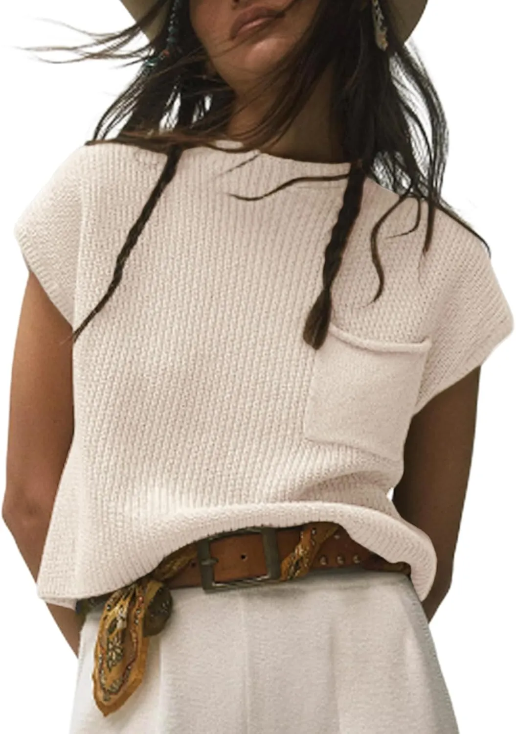 Himosyber Women's Solid Sleeveless Vest Mock Neck Cap Sleeve Knitwear Sweater Tops