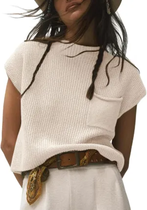 Himosyber Women's Solid Sleeveless Vest Mock Neck Cap Sleeve Knitwear Sweater Tops