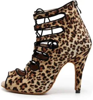 HIPPOSEUS Women's Ankle Dance Boots with Zipper Peep Toe Ballroom Salsa Dance Shoes Heel 4"