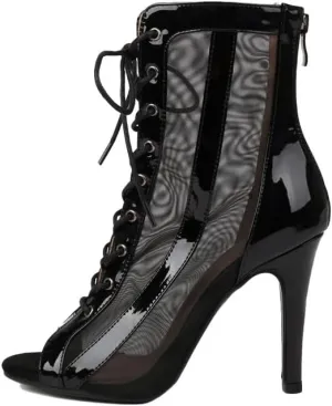 HIPPOSEUS Women's Dance Heels Peep Toe Net Yarn Ballroom Salsa Dance Shoes Party High Heel Jazz Performance Ankle Dance Boots