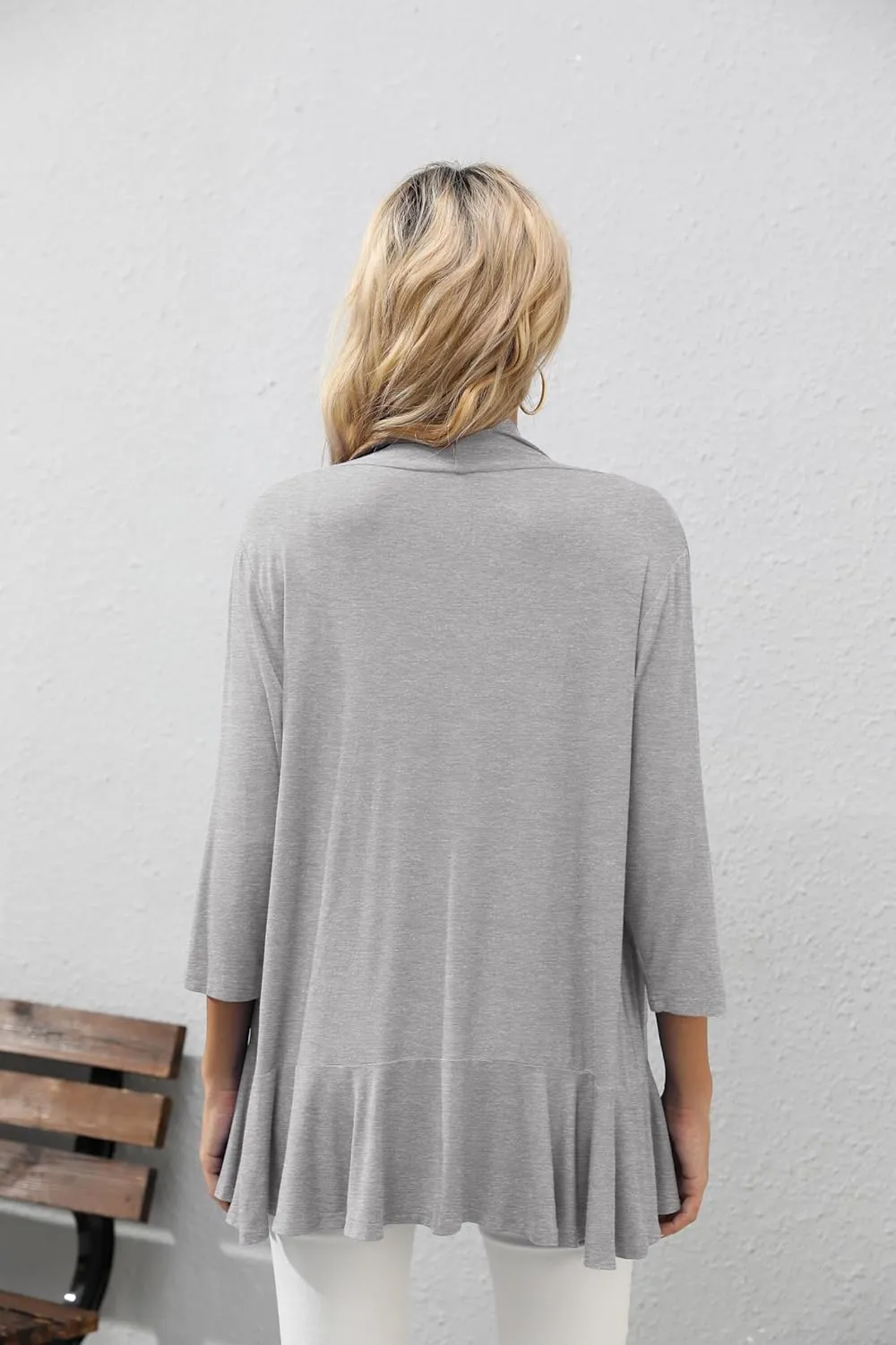 HIYIYEZI Women's Casual Lightweight Open Front Cardigans Soft Draped Ruffles 3/4 Sleeve Cardigan