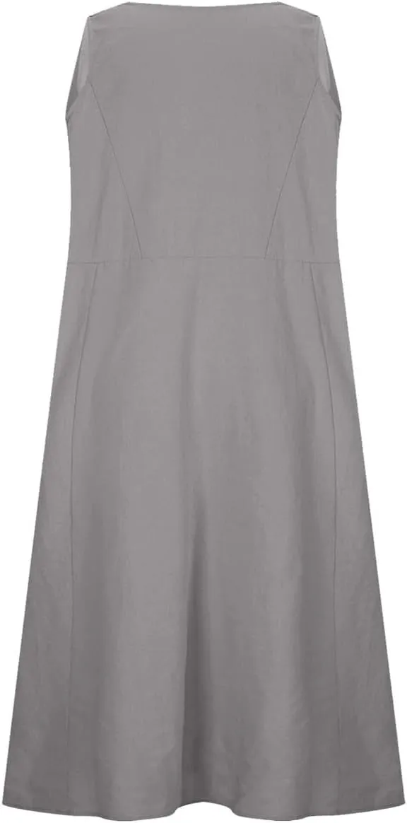 hlysgo Summer Dresses for Women 2025 Vacation Beach Cotton Linen Dress Flowy Comfy Sleeveless Mini Sundress with Pockets