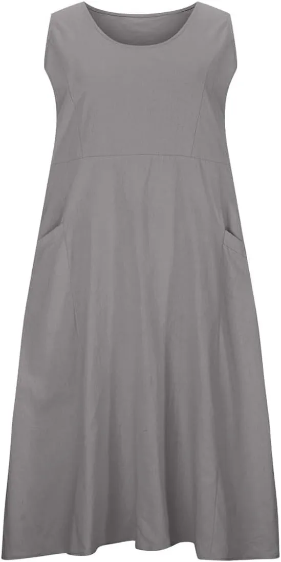 hlysgo Summer Dresses for Women 2025 Vacation Beach Cotton Linen Dress Flowy Comfy Sleeveless Mini Sundress with Pockets