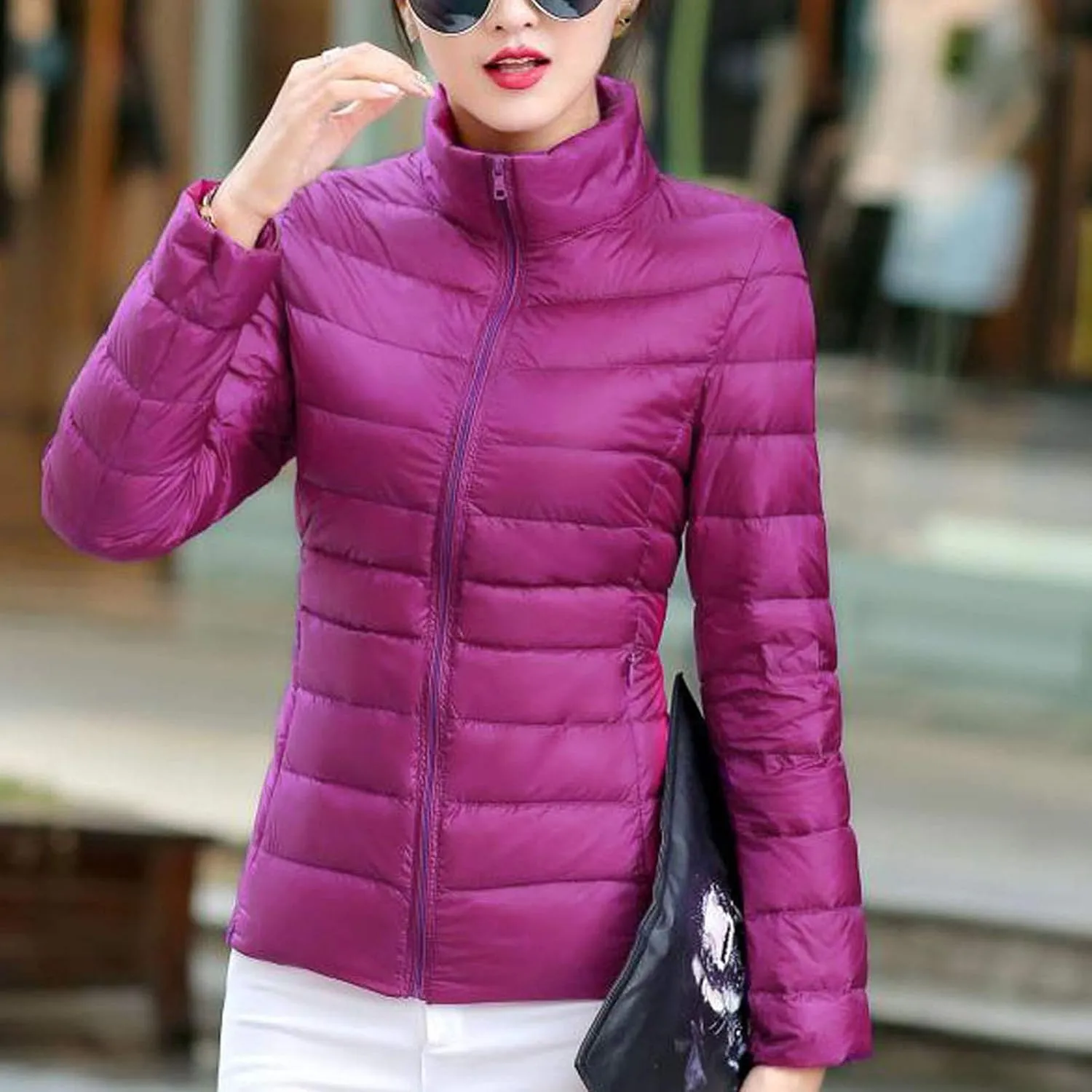 hlysgo Women's Slim-Fit Quilted Puffer Jacket Lightweight Padded Warm Winter Casual Down Coat Zip Jackets