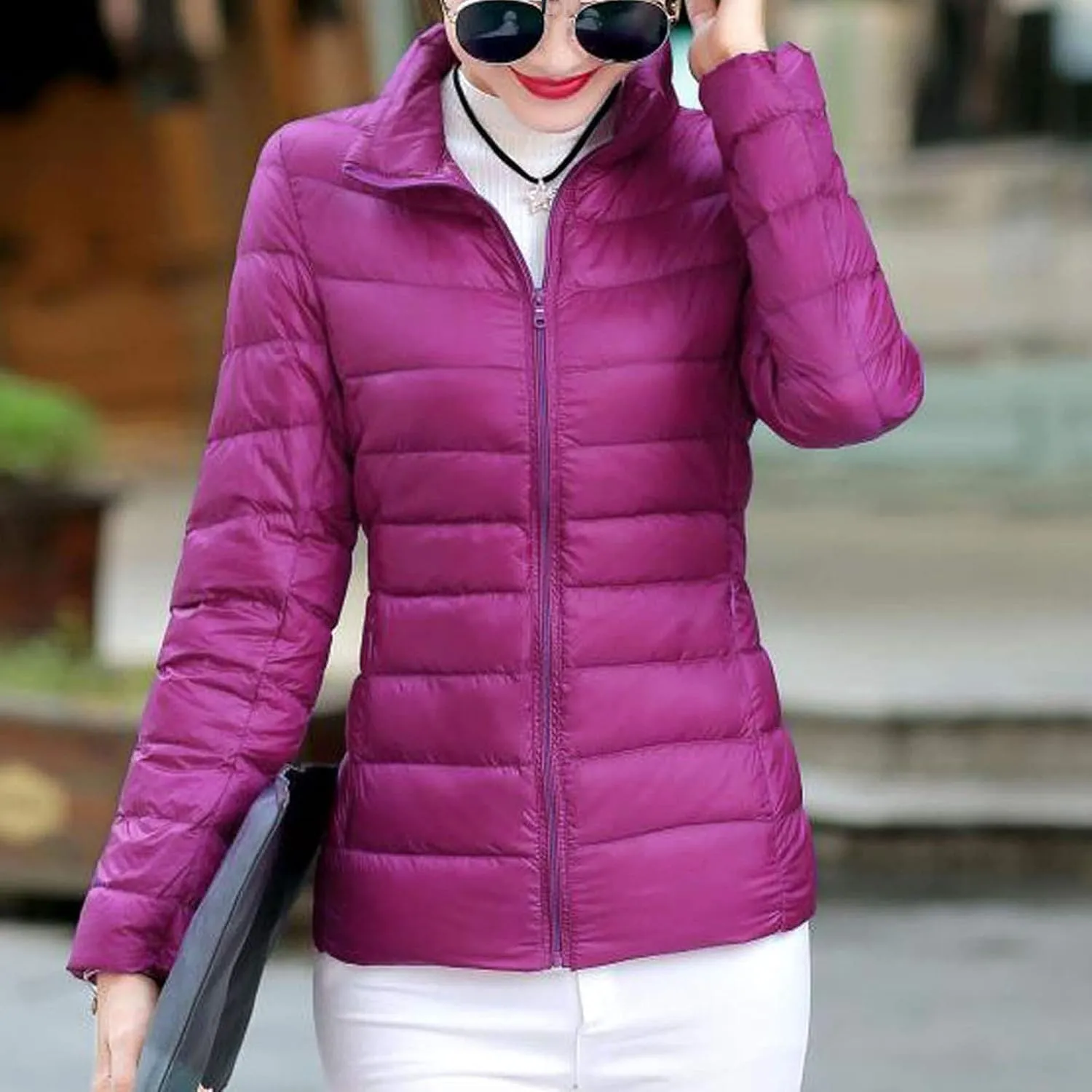 hlysgo Women's Slim-Fit Quilted Puffer Jacket Lightweight Padded Warm Winter Casual Down Coat Zip Jackets
