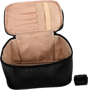 Homoyoyo Makeup Bag Organizer Portable Leather Travel Toiletry Bag for Women with Capacity Stylish Classic Design for Easy Storage and Access to Cosmetics