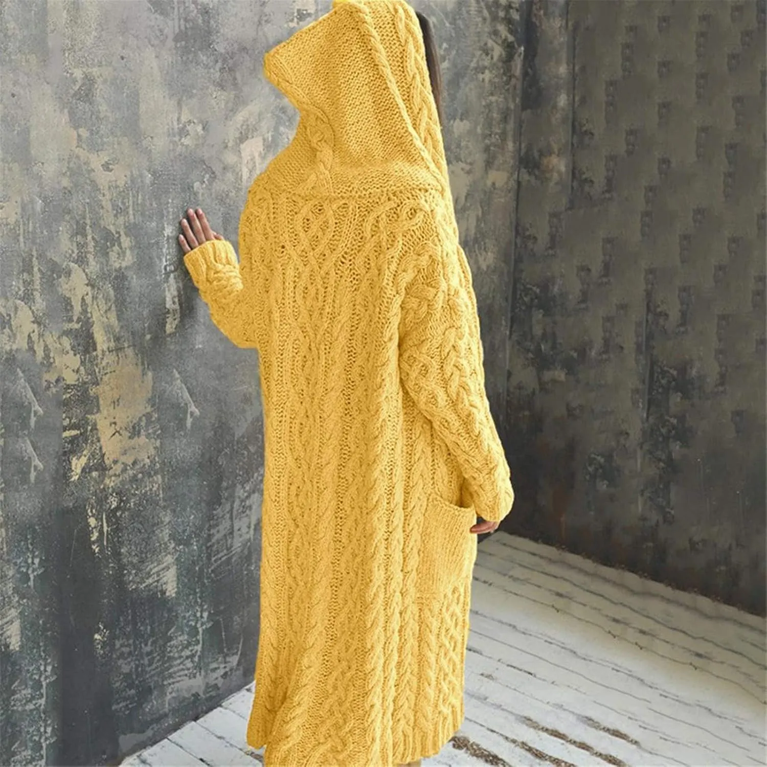 Hooded Cardigan for Women Oversized Plush Knit Long Cardigans Long Sleeve Fall Winter Sweater Coats with Pockets