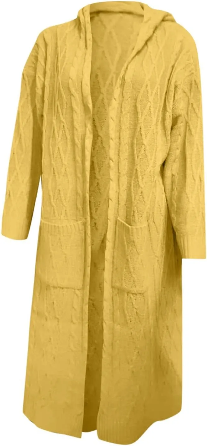 Hooded Cardigan for Women Oversized Plush Knit Long Cardigans Long Sleeve Fall Winter Sweater Coats with Pockets