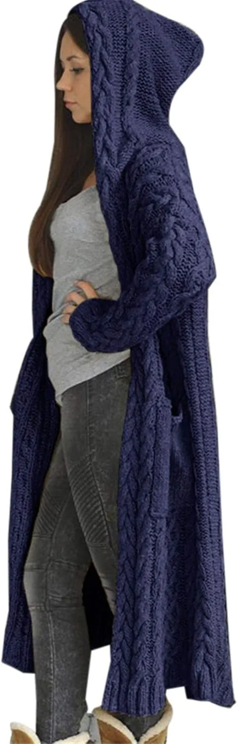 Hooded Cardigan for Women Oversized Plush Knit Long Cardigans Long Sleeve Fall Winter Sweater Coats with Pockets
