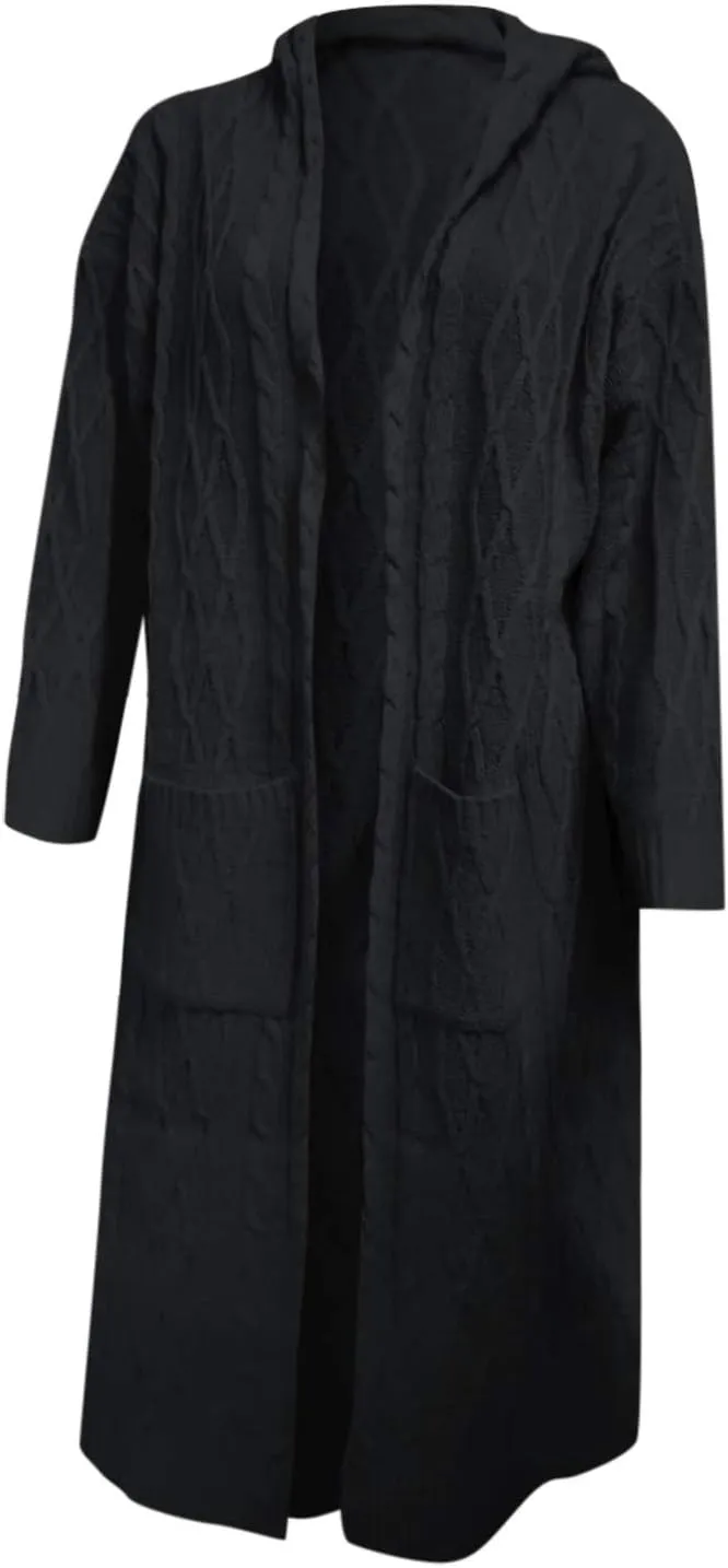 Hooded Cardigan for Women Oversized Plush Knit Long Cardigans Long Sleeve Fall Winter Sweater Coats with Pockets