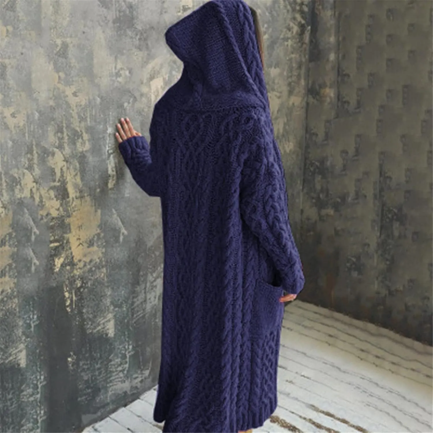 Hooded Cardigan for Women Oversized Plush Knit Long Cardigans Long Sleeve Fall Winter Sweater Coats with Pockets
