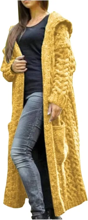 Hooded Cardigan for Women Oversized Plush Knit Long Cardigans Long Sleeve Fall Winter Sweater Coats with Pockets