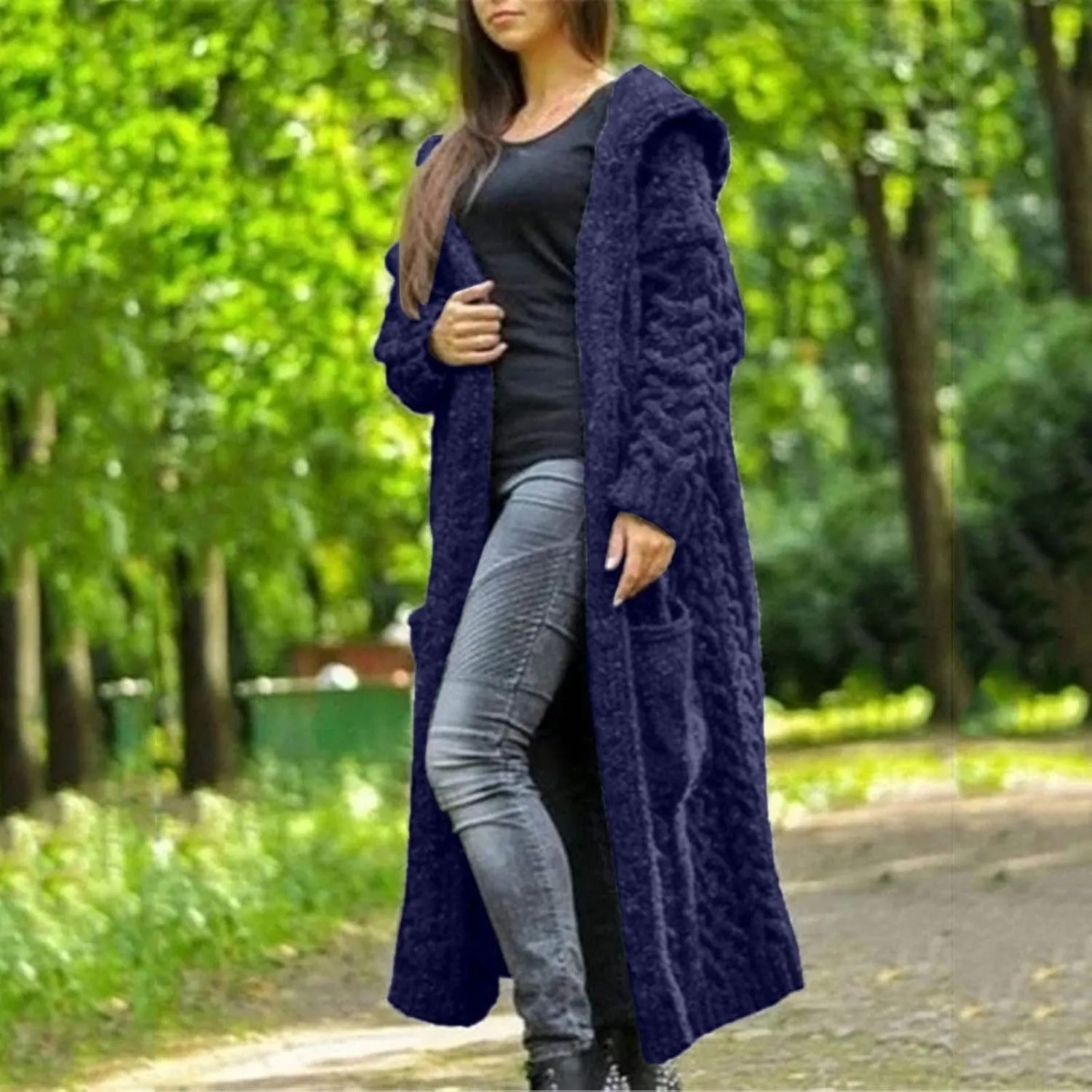 Hooded Cardigan for Women Oversized Plush Knit Long Cardigans Long Sleeve Fall Winter Sweater Coats with Pockets