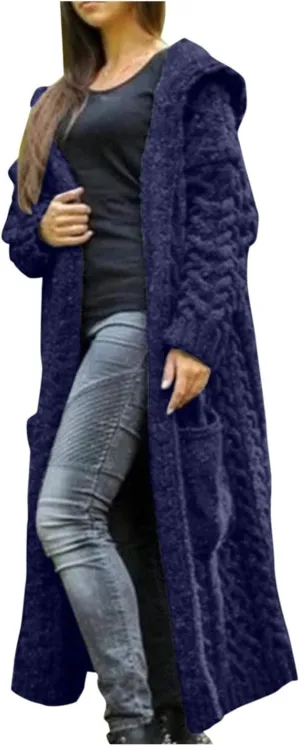 Hooded Cardigan for Women Oversized Plush Knit Long Cardigans Long Sleeve Fall Winter Sweater Coats with Pockets